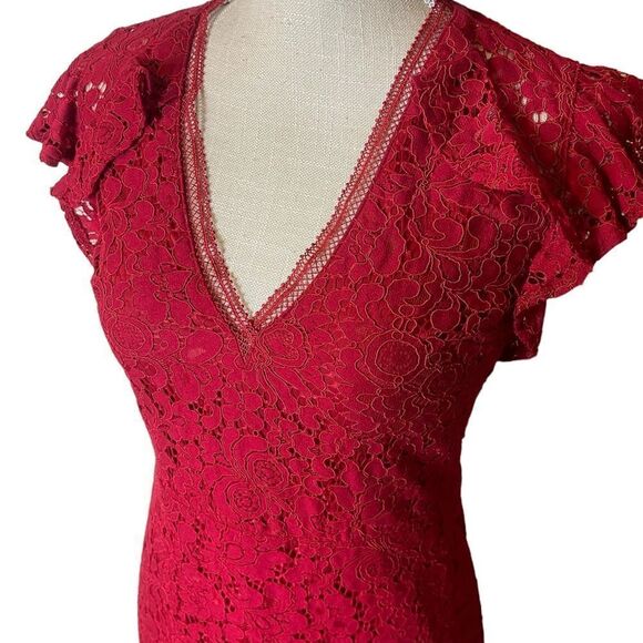 Express Red Lace Midi Dress - Picture 9 of 16
